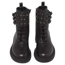 Pre Owned Valentino Black Leather Rockstud Combat Boots Size 39