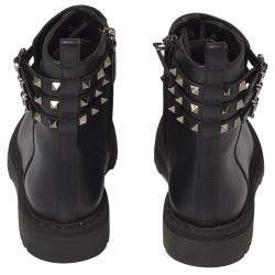 Pre Owned Valentino Black Leather Rockstud Combat Boots Size 39