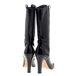 Pre Owned Valentino Black Patent Leather Zip Detail Mid Calf Boots Size 38