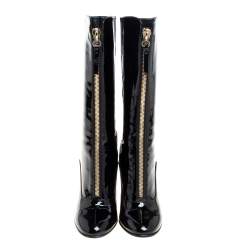 Pre Owned Valentino Black Patent Leather Zip Detail Mid Calf Boots Size 38