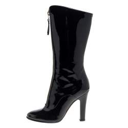 Pre Owned Valentino Black Patent Leather Zip Detail Mid Calf Boots Size 38