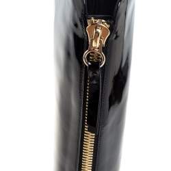 Pre Owned Valentino Black Patent Leather Zip Detail Mid Calf Boots Size 38