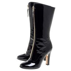 Pre Owned Valentino Black Patent Leather Zip Detail Mid Calf Boots Size 38