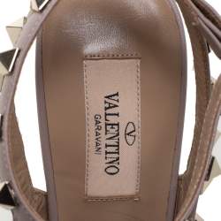 Pre Owned Valentino Teal Leather Rockstud Accents T Strap Sandals Size 38
