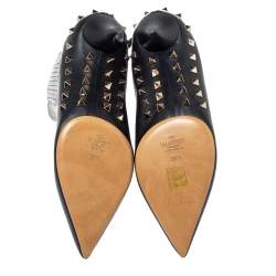 Pre Owned Valentino Black Leather Studded Pointed Toe Booties Size 38.5