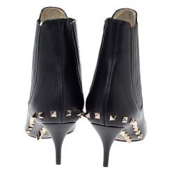 Pre Owned Valentino Black Leather Studded Pointed Toe Booties Size 38.5