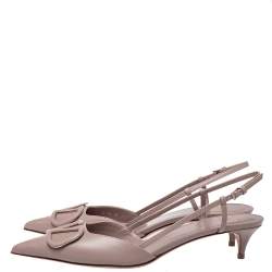 Pre Owned Valentino Blush Pink Leather VLogo Signature Slingback Sandals Size 39