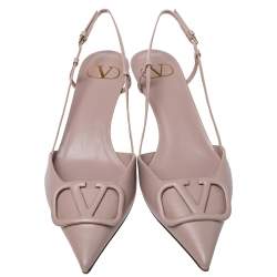 Pre Owned Valentino Blush Pink Leather VLogo Signature Slingback Sandals Size 39