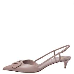 Pre Owned Valentino Blush Pink Leather VLogo Signature Slingback Sandals Size 39