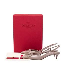 Pre Owned Valentino Blush Pink Leather VLogo Signature Slingback Sandals Size 39