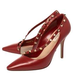 Valentino Red Leather Rockstud Cross Strap Pumps Size 41
