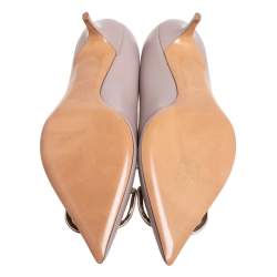 Pre Owned Valentino Nude Leather V Logo Pumps Size 39.5