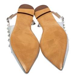 Pre Owned Valentino Silver Leather Rockstud Flat Slingback Sandals Size 38