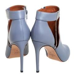 Pre Owned Valentino Blue Leather Cut Out Ankle Boots Size 39