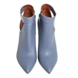 Pre Owned Valentino Blue Leather Cut Out Ankle Boots Size 39
