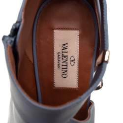 Pre Owned Valentino Blue Leather Cut Out Ankle Boots Size 39