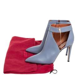 Pre Owned Valentino Blue Leather Cut Out Ankle Boots Size 39