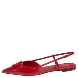 Pre Owned Valentino Red Leather VLogo Slingback Flat Sandals Size 38.5