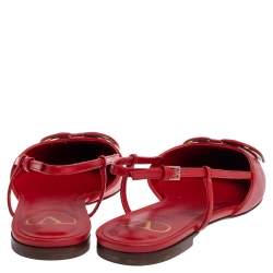 Pre Owned Valentino Red Leather VLogo Slingback Flat Sandals Size 38.5