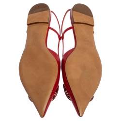 Pre Owned Valentino Red Leather VLogo Slingback Flat Sandals Size 38.5