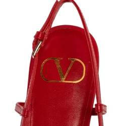 Pre Owned Valentino Red Leather VLogo Slingback Flat Sandals Size 38.5