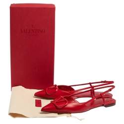 Pre Owned Valentino Red Leather VLogo Slingback Flat Sandals Size 38.5