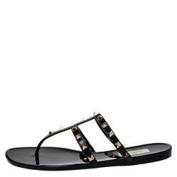 Pre Owned Valentino Black Patent Leather Rockstud Thong Sandals Size 39