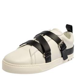 Valentino White/Black Leather Buckle Strap Rockstud Sneakers Size 40