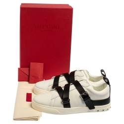 Valentino White/Black Leather Buckle Strap Rockstud Sneakers Size 40