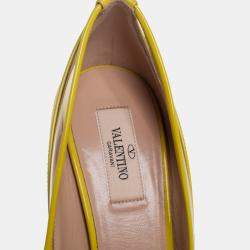 Valentino Yellow Patent Leather And PVC Bow Pointed Toe Pumps Size 39