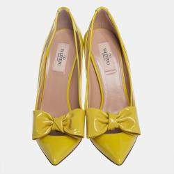 Valentino Yellow Patent Leather And PVC Bow Pointed Toe Pumps Size 39