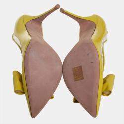 Valentino Yellow Patent Leather And PVC Bow Pointed Toe Pumps Size 39