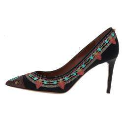 Pre Owned Valentino Black Canvas Kilim Embroidered Pumps Size 40