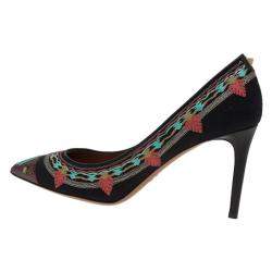 Pre Owned Valentino Black Canvas Kilim Embroidered Pumps Size 40