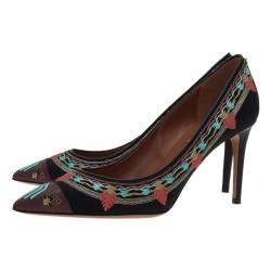 Pre Owned Valentino Black Canvas Kilim Embroidered Pumps Size 40