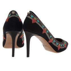 Pre Owned Valentino Black Canvas Kilim Embroidered Pumps Size 40