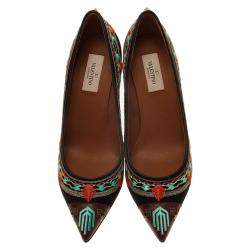 Pre Owned Valentino Black Canvas Kilim Embroidered Pumps Size 40