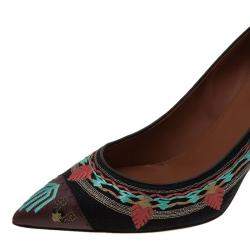 Pre Owned Valentino Black Canvas Kilim Embroidered Pumps Size 40