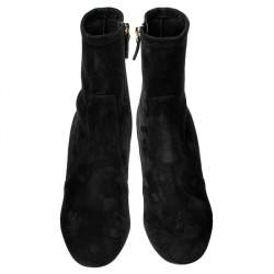 Pre Owned Valentino Black Suede Rockstud Trim Heel Ankle Boots Size 38