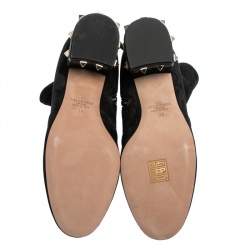 Pre Owned Valentino Black Suede Rockstud Trim Heel Ankle Boots Size 38