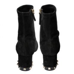 Pre Owned Valentino Black Suede Rockstud Trim Heel Ankle Boots Size 38