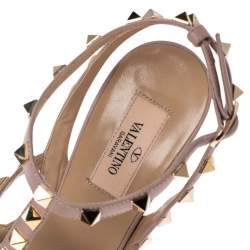 Pre Owned Valentino Beige Patent Leather Rockstud Pointed Toe Sandals Size 38.5