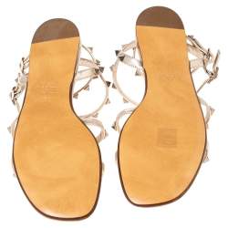 Pre Owned Valentino Gold Leather Rockstud  Ankle Strap Flat Size 38