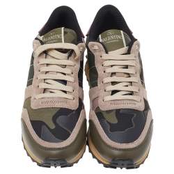 Pre Owned حذاء رياضي فالنتينو منخفض من أعلى روكرانر سويدي وكانفاس طباعة كاموفلاج مموهه متعدد الألوان مقاس 37.5