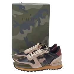 Pre Owned حذاء رياضي فالنتينو منخفض من أعلى روكرانر سويدي وكانفاس ط باعة كاموفلاج مموهه متعدد الألوان مقاس 37.5