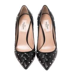 Valentino Black Quilted Leather Rockstud Embellished Pointed Toe Pumps Size 37