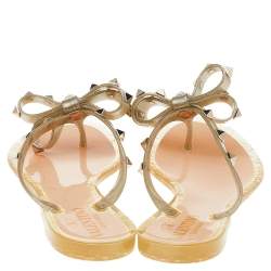 Pre Owned Valentino Metallic Glitter Jelly Rockstud Bow Thong Flats Size EU 37