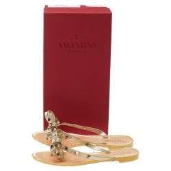 Pre Owned Valentino Metallic Glitter Jelly Rockstud Bow Thong Flats Size EU 37