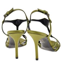 مملوكة مسبقًا Valentino Vintage Olive Green Satin Embellished Ankle Strap Sandals Size 38