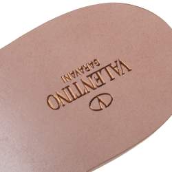 Pre Owned Valentino Beige Leather Vlogo Signature Flat Sandals Size 38.5